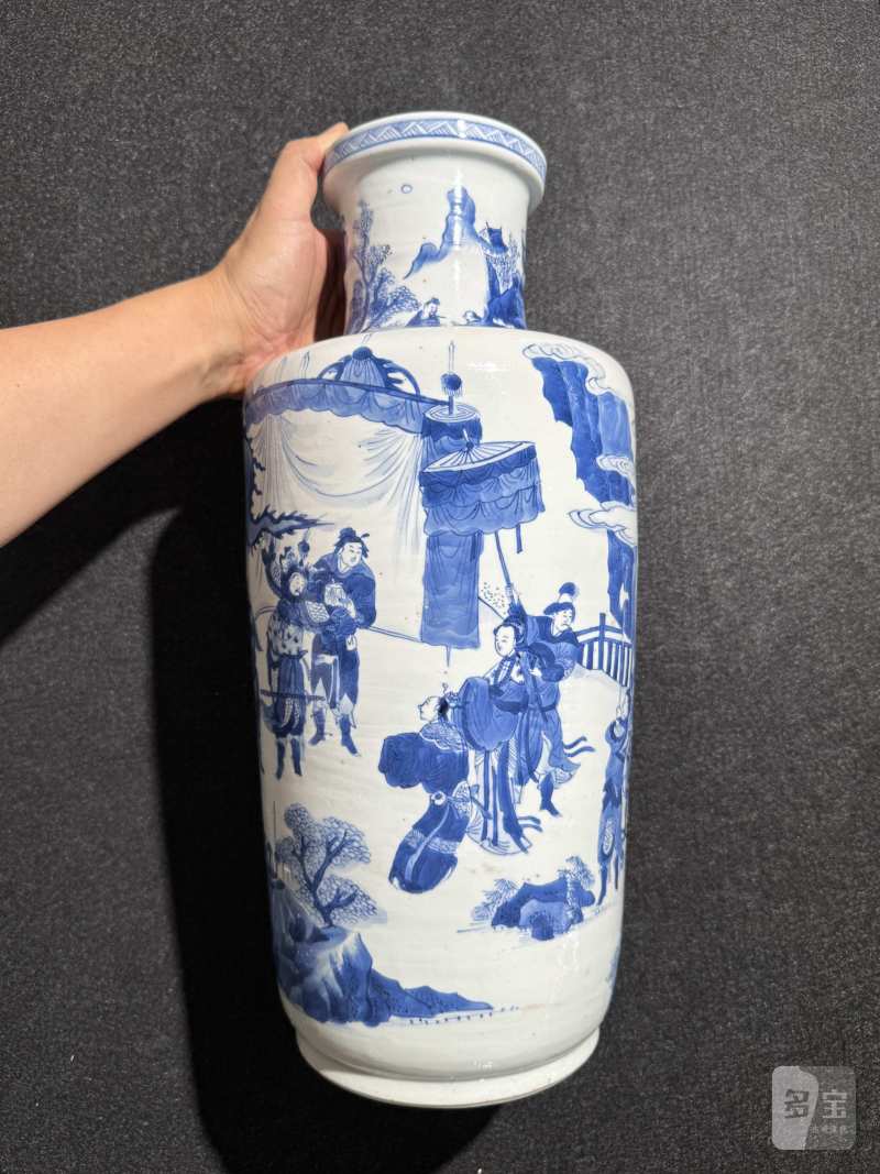 清康熙 青花辕门射戟图棒槌瓶 - 图6